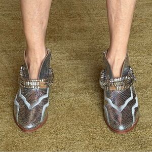 Clara Barcelo Shimmering Silver Leather Ankle Boots